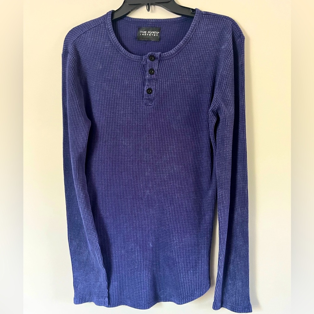 Five Points Industry Ribbed Henley Navy Blue M Medium Waffle Cotton Long sleeve